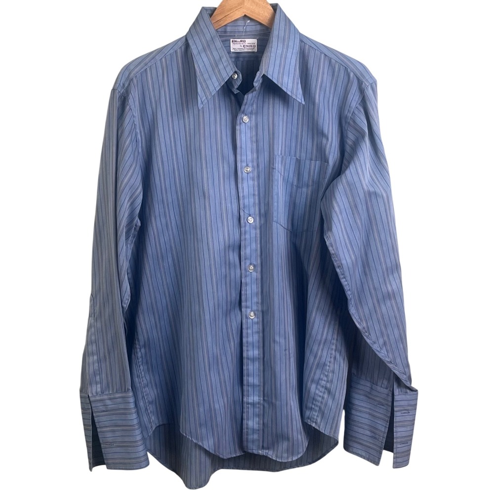 VTG Enro Blue Striped French Cuff Western Ranchwear Rodeo 16 1/2 Shirt Men's